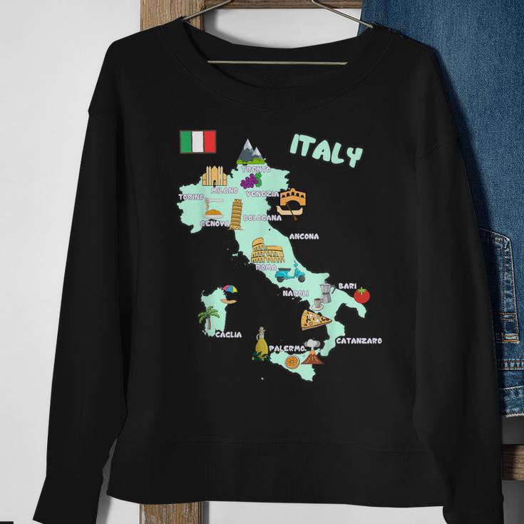 Italy Map Italian Landmarks Hand Drawn Symbols Cities Flag Sweatshirt Gifts for Old Women