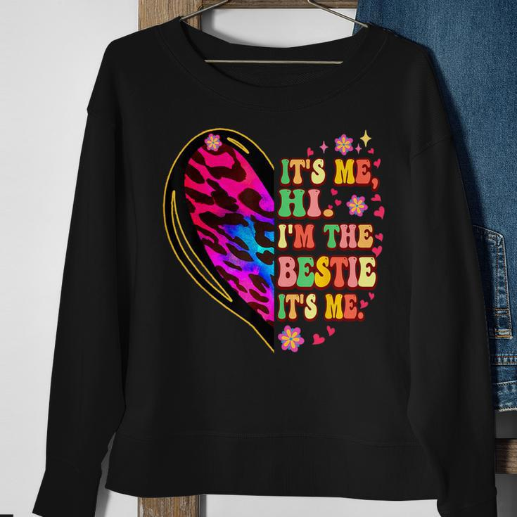 It's Me Hi I'm The Bestie It’S Me Love Leopard Heart Tie Dye Sweatshirt Gifts for Old Women