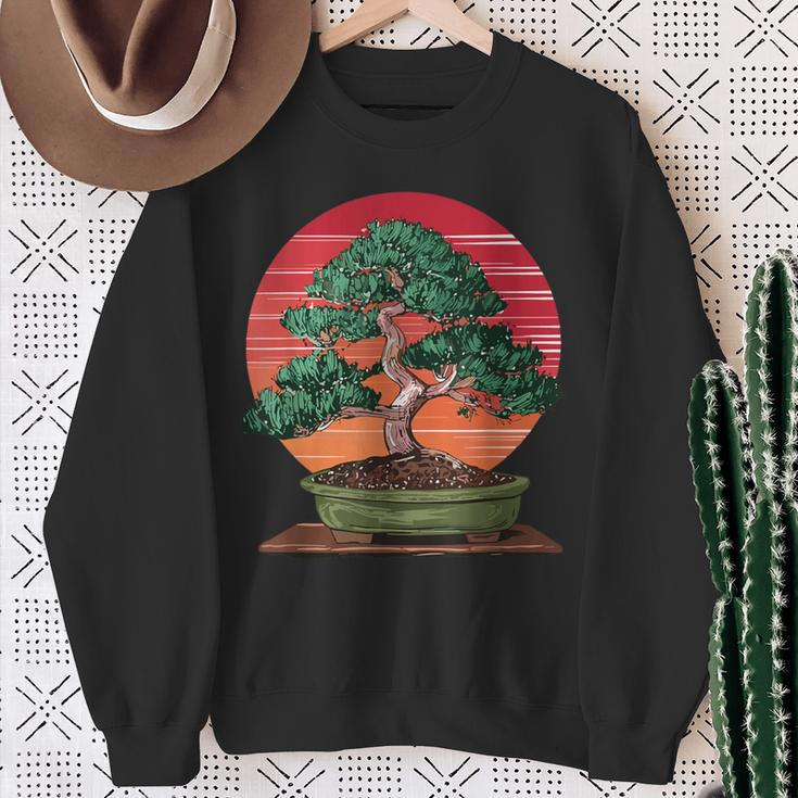 Japanese Bonsai Tree Retro Vintage Sunset Sweatshirt Gifts for Old Women