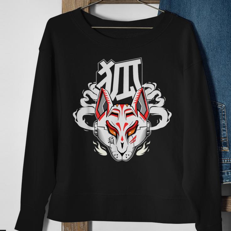 Japanese Kitsune Mask Fox Cyberpunk Style Robotics Art Sweatshirt Gifts for Old Women