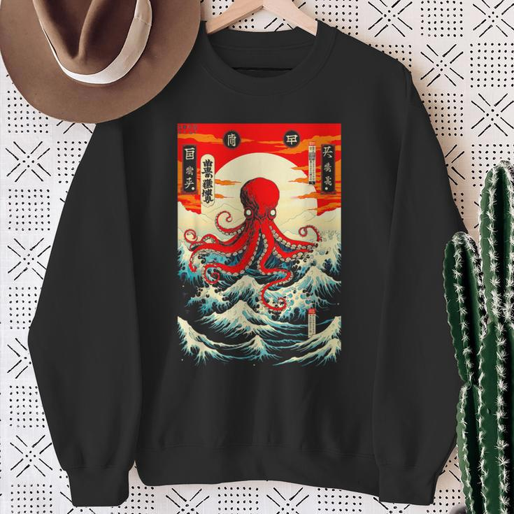 Japanese Octopus Waves Sun Japan Anime Travel Souvenir Sweatshirt Gifts for Old Women