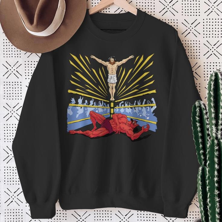 Jesus Wrestling Satan Sweatshirt Gifts for Old Women