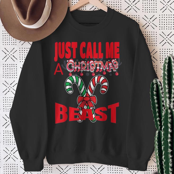 Just Call A Christmas Beast With Cute Crossed Candy Canes Sweatshirt Gifts for Old Women