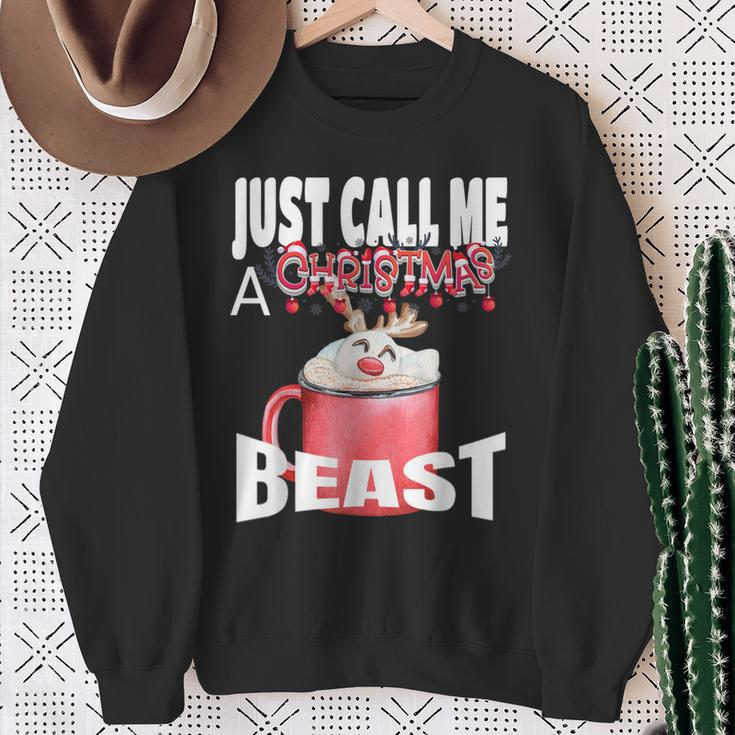 Just Call A Christmas Beast With Cute Deer In Cocoa Cup Sweatshirt Gifts for Old Women