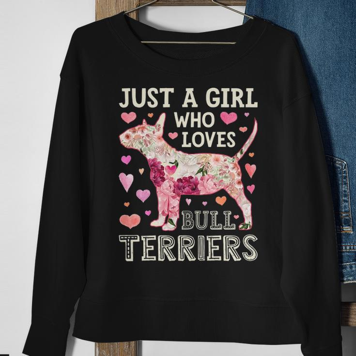 Just A Girl Who Loves Bull Terriers Dog Silhouette Flower Sweatshirt Gifts for Old Women
