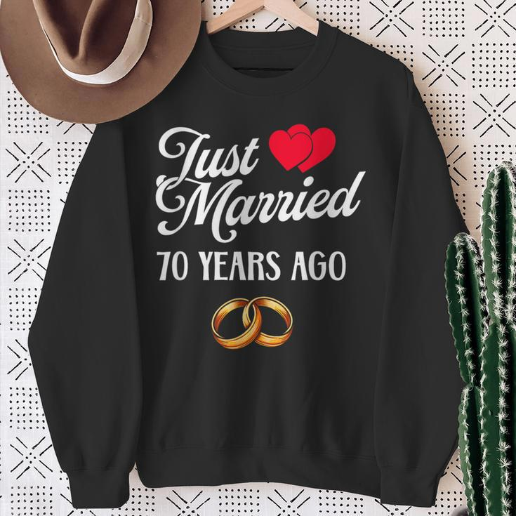 Just Married 70 Years Ago Couple 70Th Anniversary Sweatshirt Gifts for Old Women