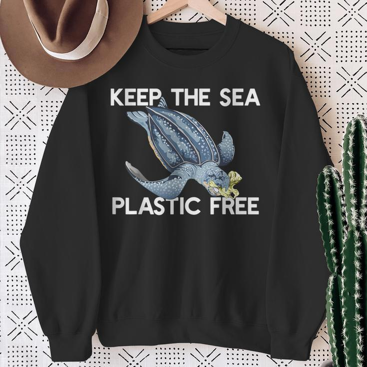 Keep The Sea Plastic Free Turtle With Bag Protect Ocean Meme Sweatshirt Gifts for Old Women