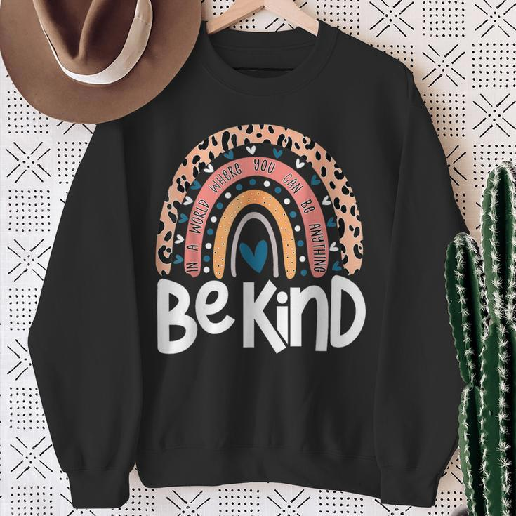 Be Kind Anti Bullying Orange Unity Day Leopard Raibow Sweatshirt Gifts for Old Women