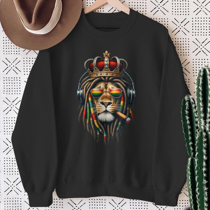 King Rasta Reggae Rastafarian Music Headphones Lion Of Judah Sweatshirt Gifts for Old Women