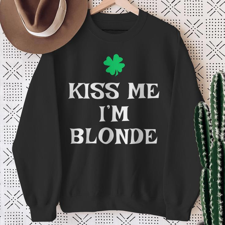 Kiss Me I'm Blonde St Patrick's Day Irish Sweatshirt Gifts for Old Women