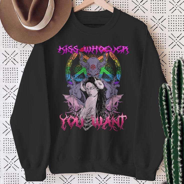 Kiss Whoever You Want I Satanic Lgbt Baphomet I Gay Pride Sweatshirt Gifts for Old Women