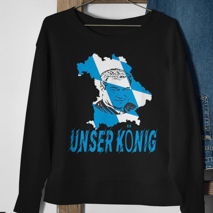Königliches Porträt Sweatshirt Schwarz mit Blauem Druck – Unser König Geschenke für alte Frauen