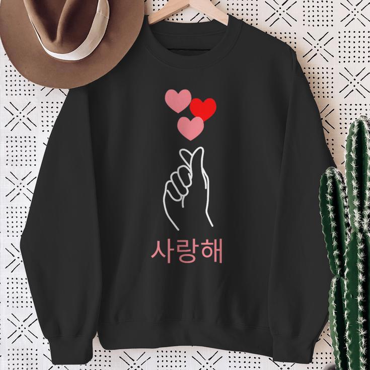 Korean Finger Heart Hand I Love You Kpop K-Drama K-Pop Sweatshirt Geschenke für alte Frauen