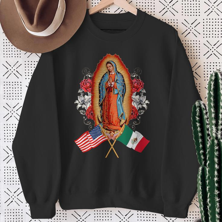Our Lady Virgen De Guadalupe Mexican American Flag Sweatshirt Gifts for Old Women