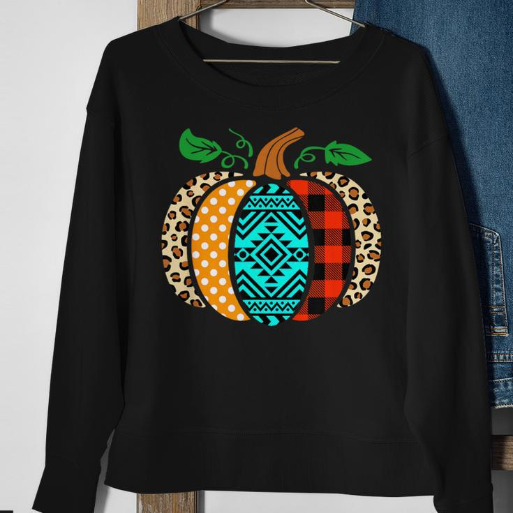 Leopard Print Pumpkin Plaid Aztec Southwest Teal Pumpkin Sweatshirt Gifts for Old Women