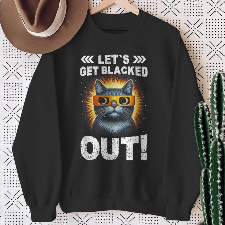 Let's Get Blacked Out Total Solar Eclipse 2024 Cat Lover Sweatshirt Gifts for Old Women