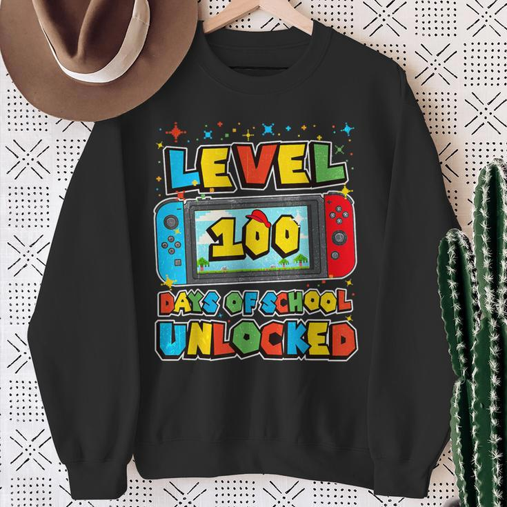 Level 100 Days Of School Unlocked Boys Gamer Video Games Sweatshirt Gifts for Old Women