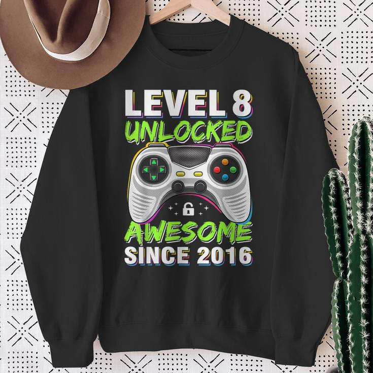 Level 8 Unlocked Awesome Since 2016 8Th Birthday Gaming Boys Sweatshirt Gifts for Old Women