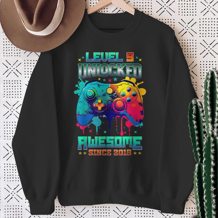 Level 9 Unlocked Gamer 9Th Birthday Awesome Since 2015 Sweatshirt Gifts for Old Women