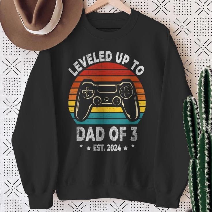 Leveled Up To Dad Of 3 Three Daddy Again 2024 Father's Day Sweatshirt Gifts for Old Women