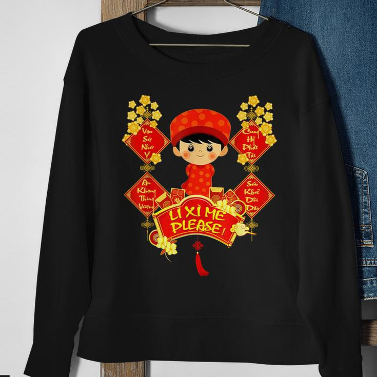 Li Xi Me Please Vietnamese Red Cute Ao Dai Boy Flowers Sweatshirt Gifts for Old Women