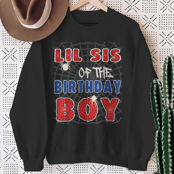 Lil Sis Of The Birthday Boy Costume Spider Web Birthday Sweatshirt Gifts for Old Women