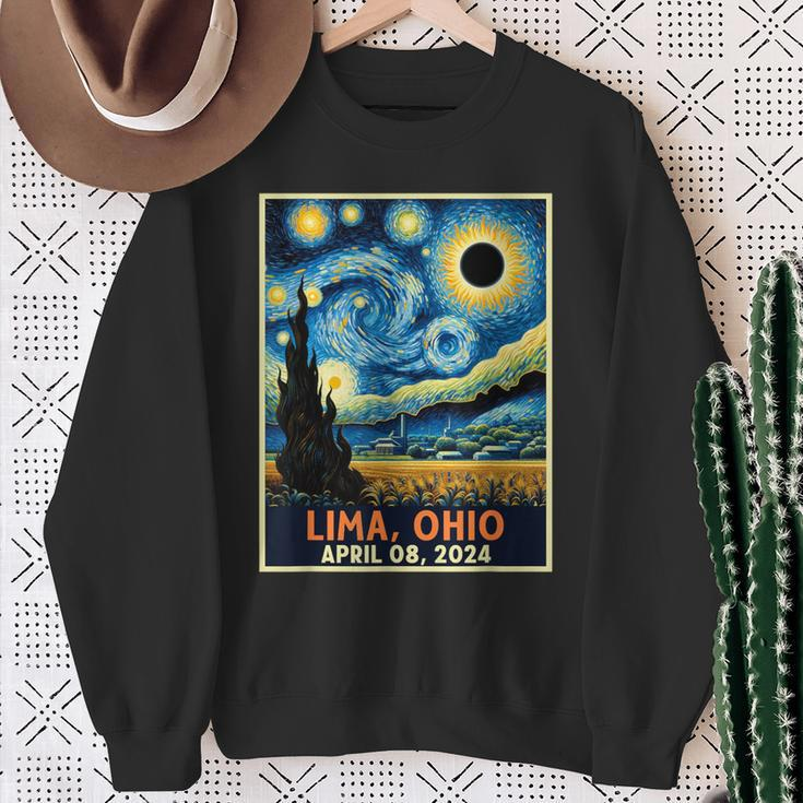 Lima Ohio Total Solar Eclipse 2024 Starry Night Van Gogh Sweatshirt Gifts for Old Women