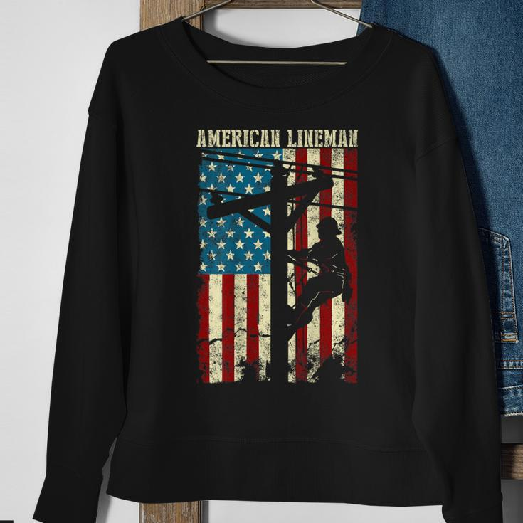 Lineman American Flag Electric Cable Patriotic Lineman Sweatshirt Gifts for Old Women