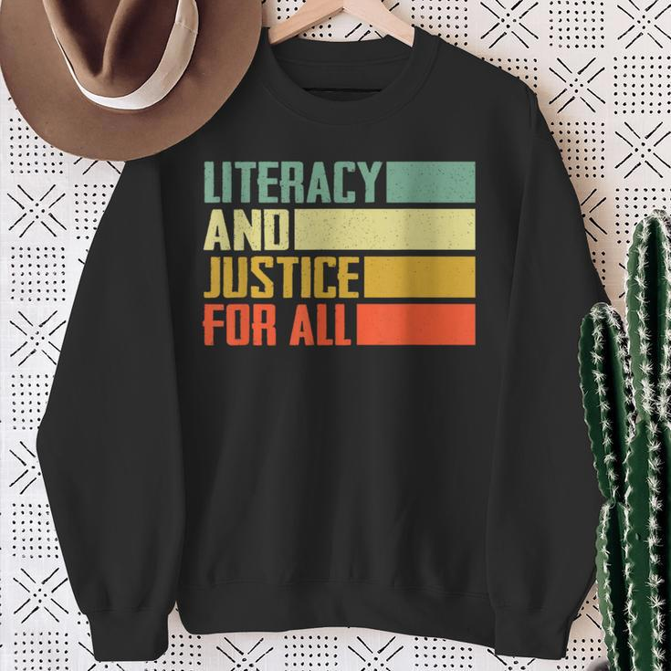 Literacy And Justice For All Retro Social Justice Sweatshirt Gifts for Old Women