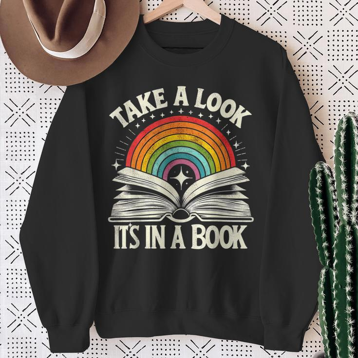 Take A Look A Book Vintage Reading Librarian Rainbow Sweatshirt Gifts for Old Women