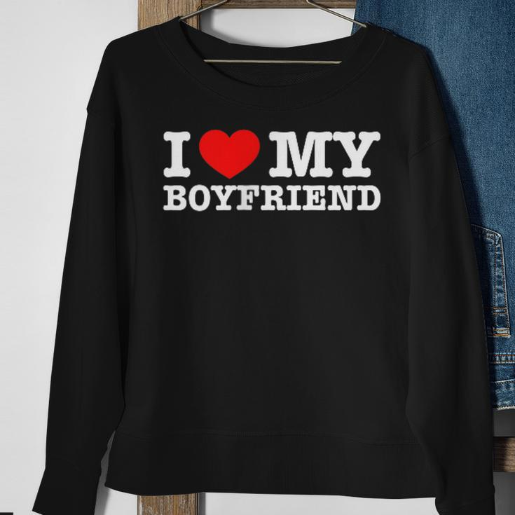 I Love My Boyfriend Pocket Graphic Matching Couples Sweatshirt Gifts for Old Women