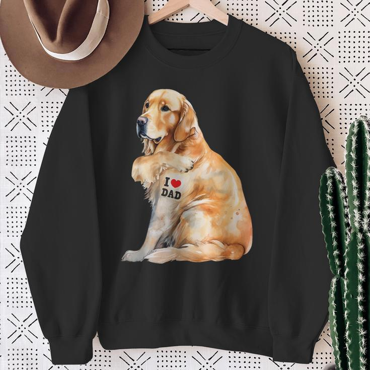 I Love Dad Patriotic Golden Retriever Canine Dog Lover Sweatshirt Gifts for Old Women