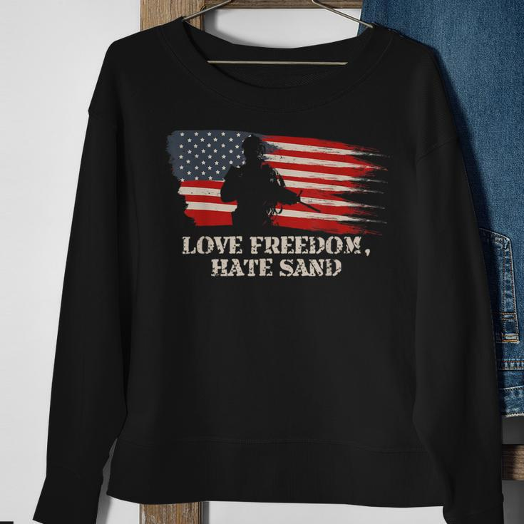 Love Freedom Hate SandMilitary Deployment Husband Sweatshirt Gifts for Old Women