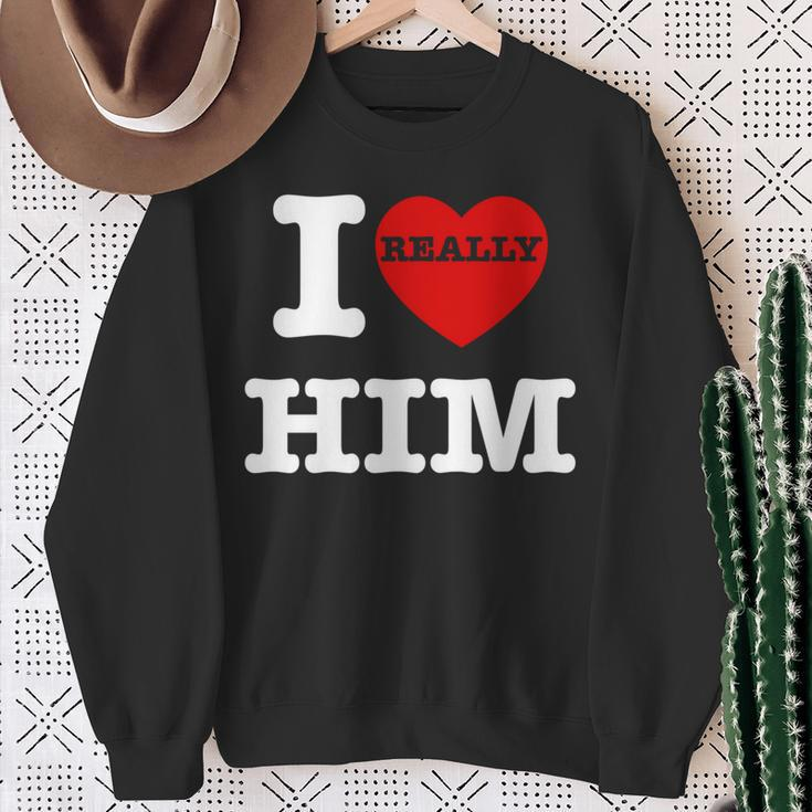 I Love Him I Heart Him Vintage For Couples Matching Sweatshirt Gifts for Old Women