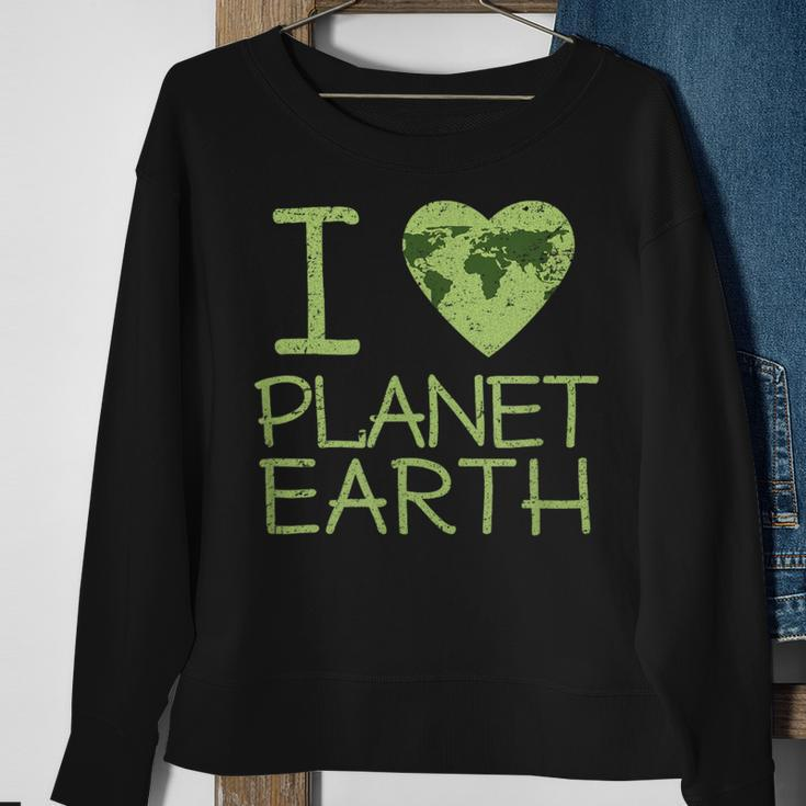 I Love Heart Planet Earth GlobeSweatshirt Gifts for Old Women