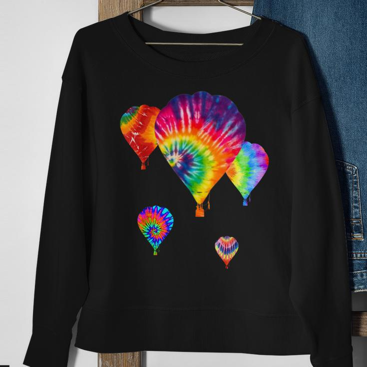 Love Hot Air Balloon Tiedye Ballooning Hobby Wear Dark Sweatshirt Gifts for Old Women