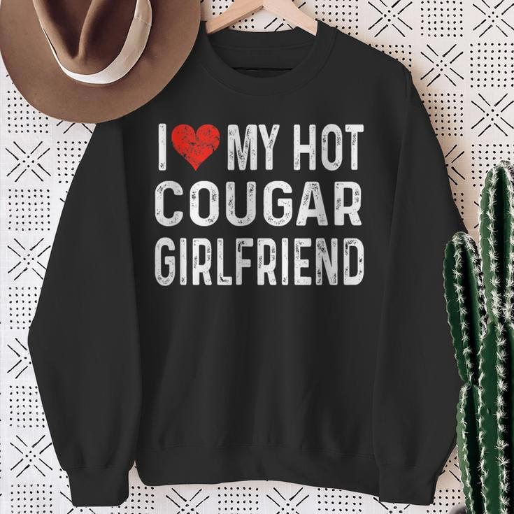 I Love My Hot Cougar Girlfriend Distressed Heart Sweatshirt Gifts for Old Women