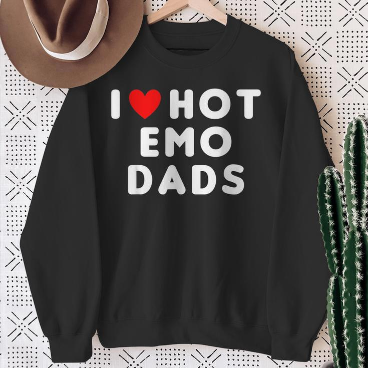I Love Hot Emo Dads Red Heart Sweatshirt Gifts for Old Women