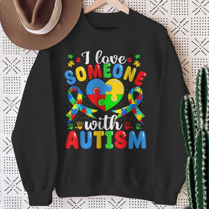 I Love Someone With Autism Awareness Heart Puzzle Pieces Sweatshirt Gifts for Old Women