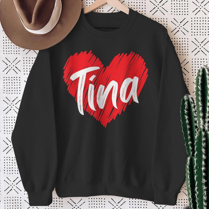 I Love Tina Heart Personalized Name Tina Sweatshirt Gifts for Old Women