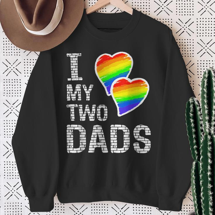 I Love My Two Dads Lgbt Pride Month And Father's Day Heart Sweatshirt Gifts for Old Women