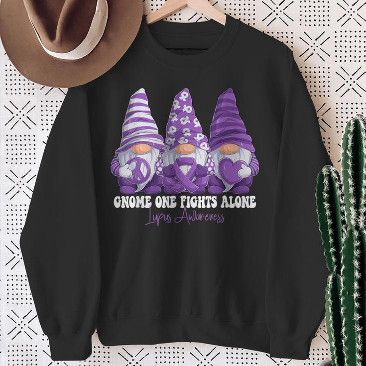 Lupus Awareness Month Purple Ribbon Gnomies Support Sweatshirt Gifts for Old Women