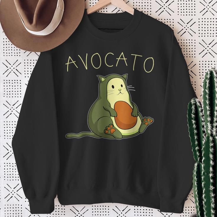 Lustiges Avocato Katzen Sweatshirt, Wortspiel Schwarzes Hemd Geschenke für alte Frauen