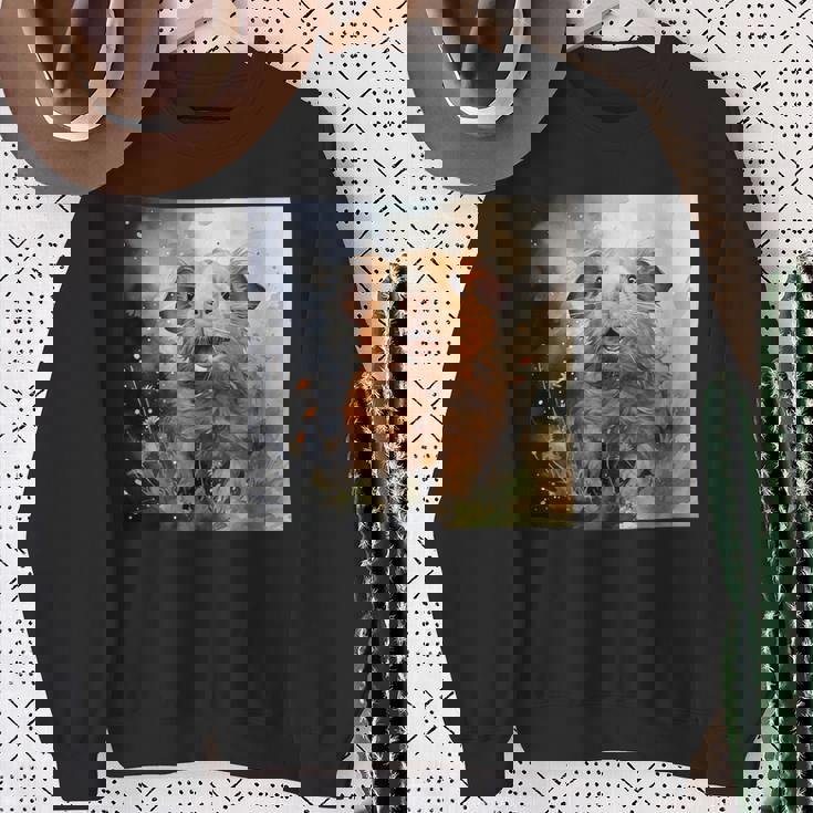 Meerschweinchen Blumen Aquarell Illustration Grafik Sweatshirt Geschenke für alte Frauen