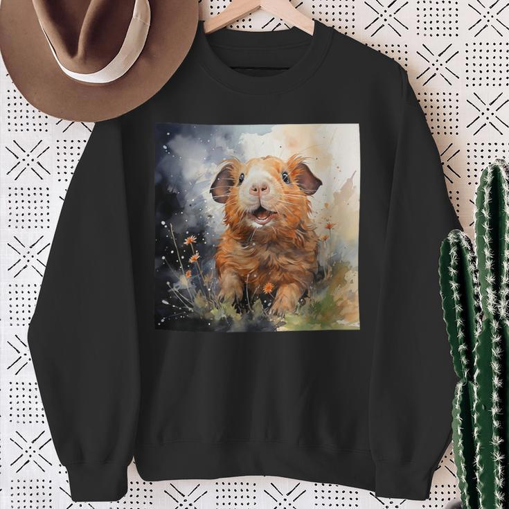 Meerschweinchen Blumen Aquarell Illustration Grafik Sweatshirt Geschenke für alte Frauen