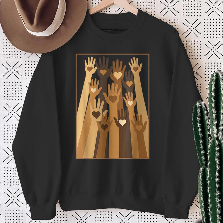 Melanin Hand Hearts Black History Month Blm African American Sweatshirt Gifts for Old Women