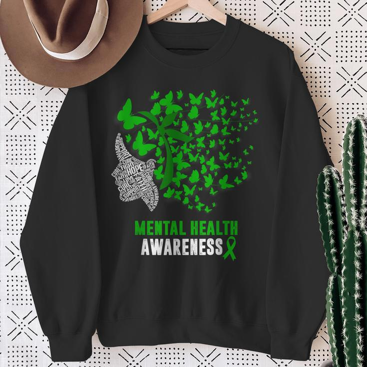 Mental Health Awareness Butterflies Green Ribbon Girl Sweatshirt Gifts for Old Women