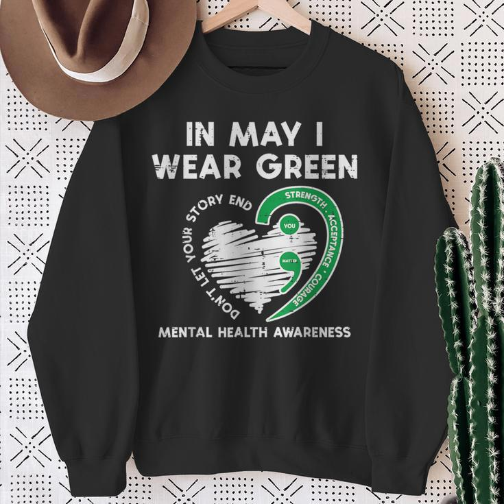 Mental Health May Wear Green Semicolon Depression Awareness Sweatshirt Gifts for Old Women