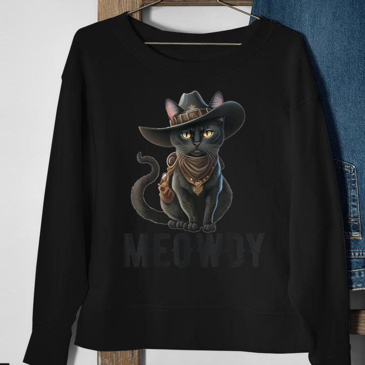 Meowdy Cat Country Music Kitten Cowboy Hat Vintage Sweatshirt Gifts for Old Women