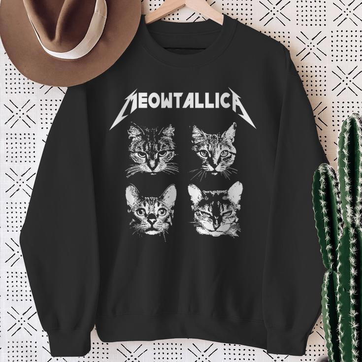 Meowtallica Black White Parody Band Cat Kitten Lover Sweatshirt Gifts for Old Women